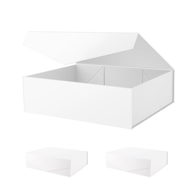 PACKHOME 17x14.5x5.5 Inches, 3 Extra Large Gift Boxes with Lids, Magnetic Closure Boxes for Clothes and Large Gifts (Matte White with Grain Texture) - Image 1